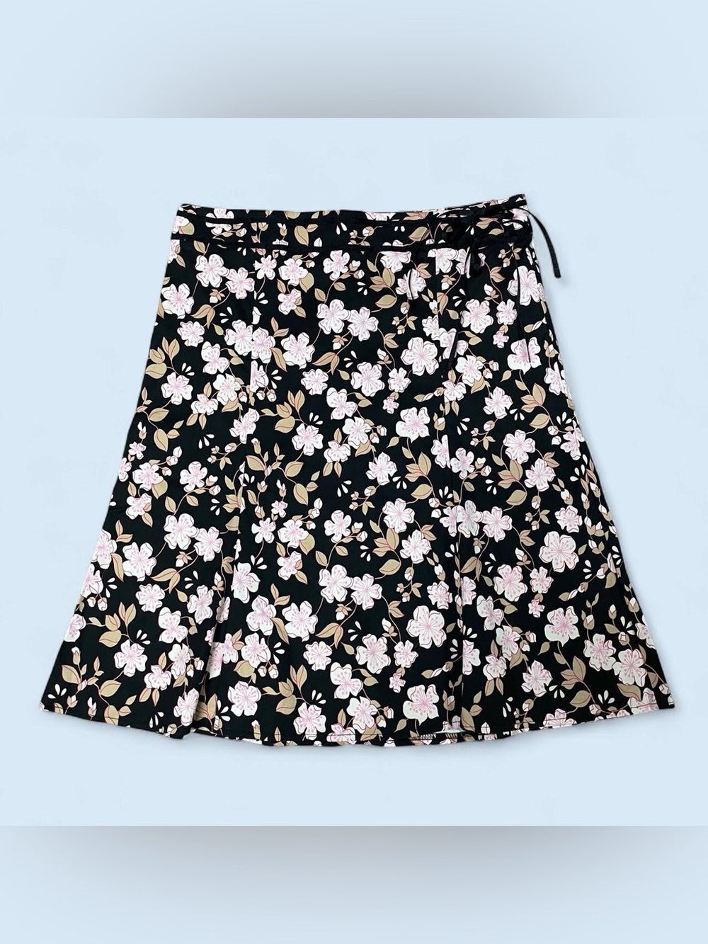 Vintage 90s Black Floral A-Line Skirt